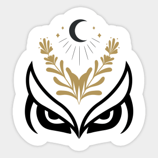 Owl staring under the Moon and leaves Sticker